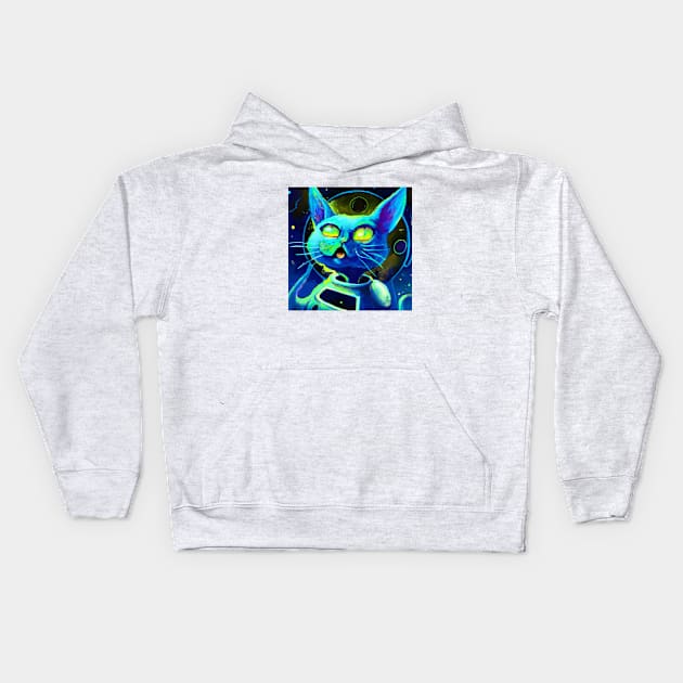 Blue Astronaut Cat is in Awe of the Expansive Universe Kids Hoodie by Star Scrunch